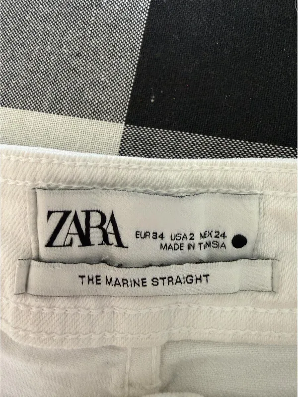 Zara The Marine Straight White Cropped Raw Hem Jeans Size EUR 34 / US 2 - Image 3