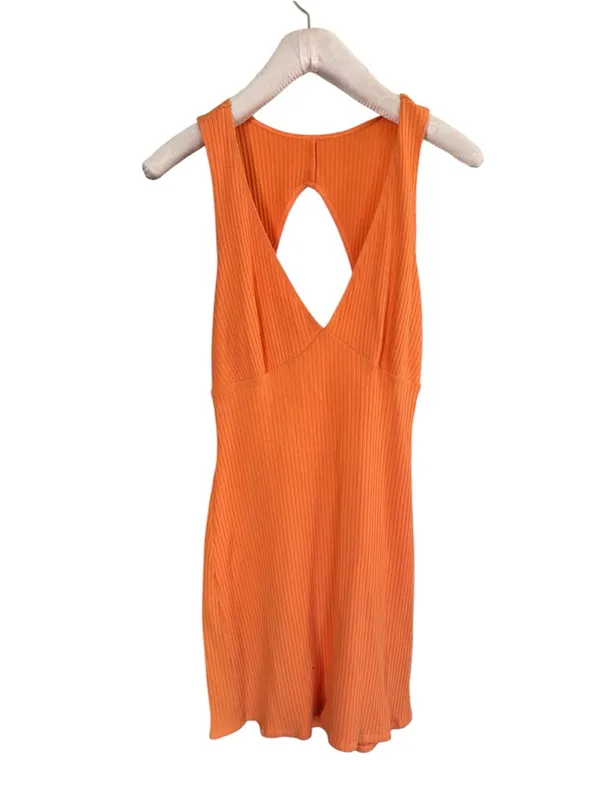 Reformation rib cut out mini dress in orange EUC - Image 4