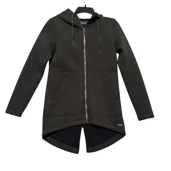 Betsey Johnson Performance Jacket Sz XS Hi-Low Brown Hooded Neoprene Gorpcore - Image 2