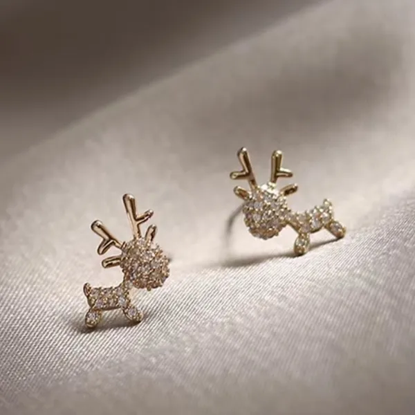 Gold Reindeer Stud Earrings - Image 2