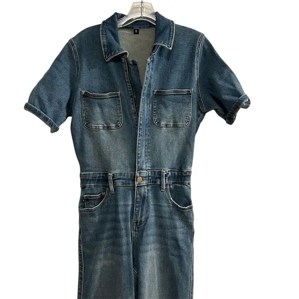 Judy Blue Women's Denim Jumpsuit Size S Casual Short Sleeve‎ Blue - Image 8