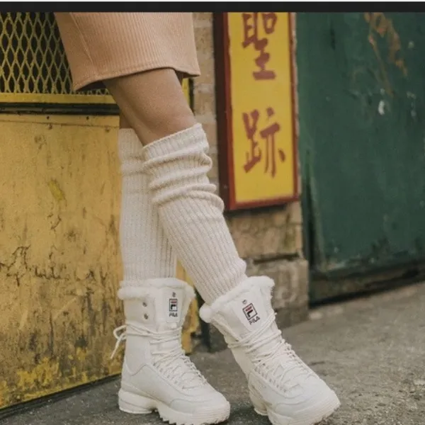 Fila Disruptor Lug Boot Winter White Faux Fur Trim‎ Lace Up Ankle Boots Size 7 - Image 3