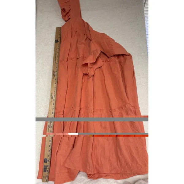 Entro Flutter Sleeve V-Neck Tiered Mini Dress Cotton Orange‎ Women's Size Large - Image 2