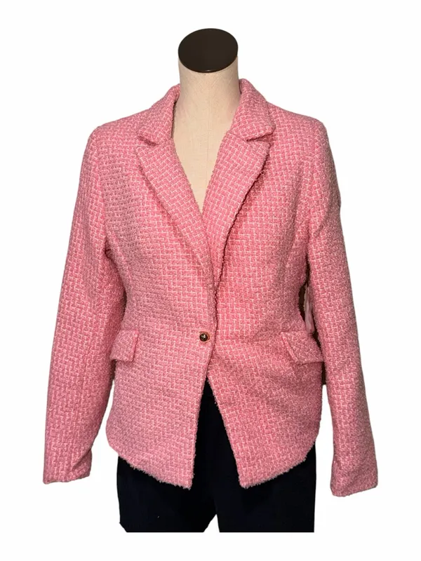 NWT EXPRESS $148 Hourglass Tweed Pink Bouclé Single-Button Blazer Jacket Medium - Image 3