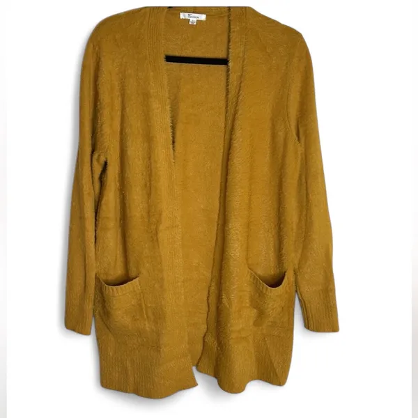 89th Madison Long Open Front Cardigan Sweater w front pockets Size L. Mustard - Image 5