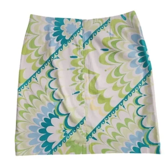 Melly M A-Line‎ Mini Skirt Womens 6 Green Blue Psychedelic Floral Retro - Image 7