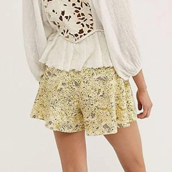 Free People‎ Shallow Waters Cotton Printed High-Waist Shorts Women's 8 Yellow - Image 3