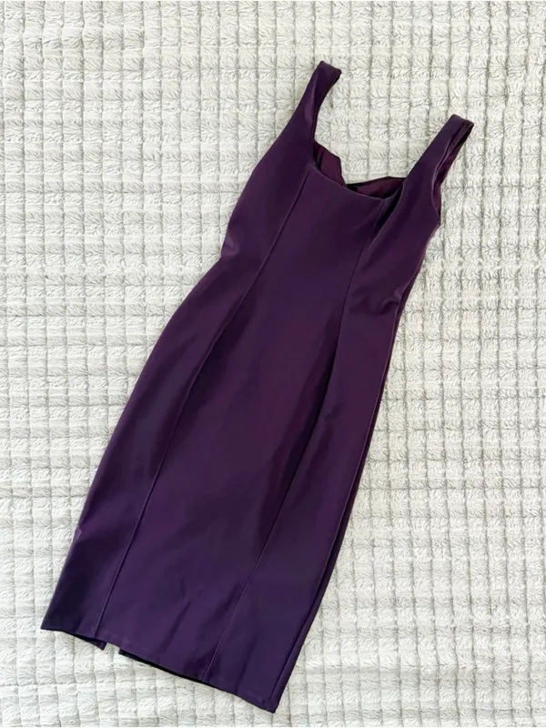 Popilush Shapewear Bodycon Sculpting Midi Dress side slit purple small - Image 3