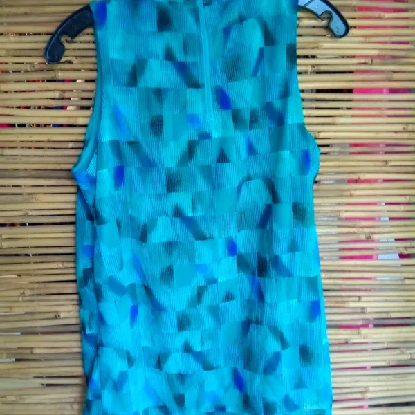 Worthington L Workwear Mock Neck Sleeveless Greenish Blue Soft Stretch Top - Image 4