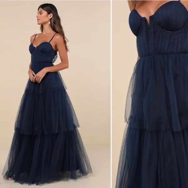 LULU's Prom Wedding Boho Sexy Elegant Tiered Ruffles Tulle Chic Boho Maxi Dress - Image 2