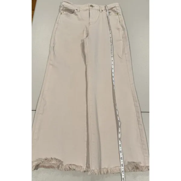 Spartina 449 Raw Hem Flare Jeans Womens 4 Cream Cotton Stretch Travel Vacation - Image 4
