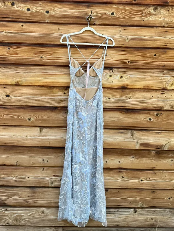 NWOT MAC DUGGAL Blue Size 4 Sleeveless Sequin Beaded Open Back Column Gown FLAW - Image 9