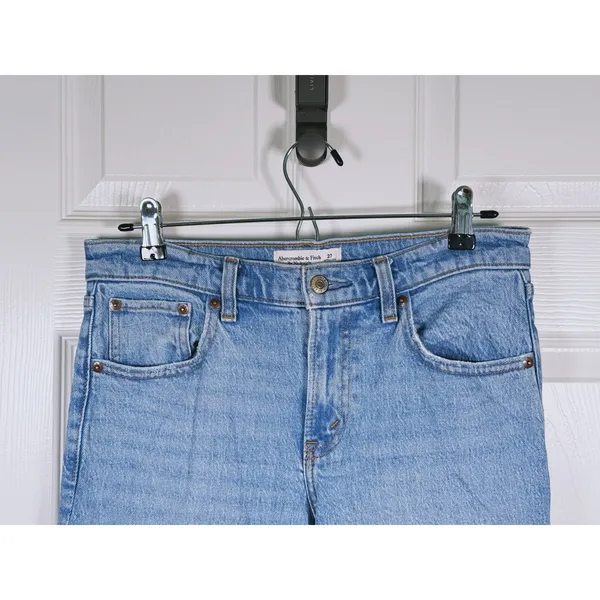 Abercrombie & Fitch 90s Straight Mid Rise Jeans Size 27 Extra Long Blue Retro - Image 5