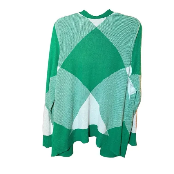 Torrid Cardigan Open Front Sweater Green White Checkered Print Sz 0 (L)‎ - Image 5