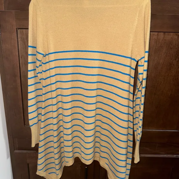 Striped Tan and Blue Women's Sweater - Image 3