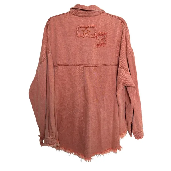 POL Sweet Talker Shacket Rusty Pink Distressed Oversized SMT1165D Size Medium - Image 5