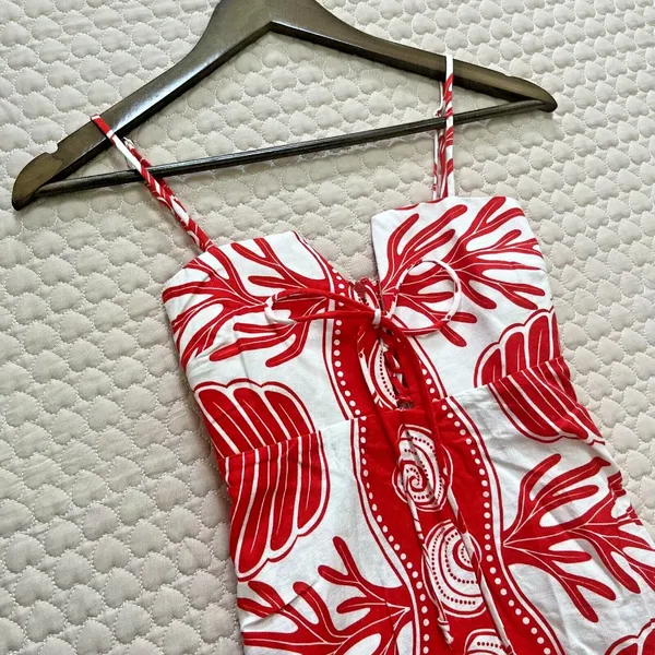 NWOT FARM RIO White Red Ainika Shell Maxi Dress Size M Linen Blend - Image 10