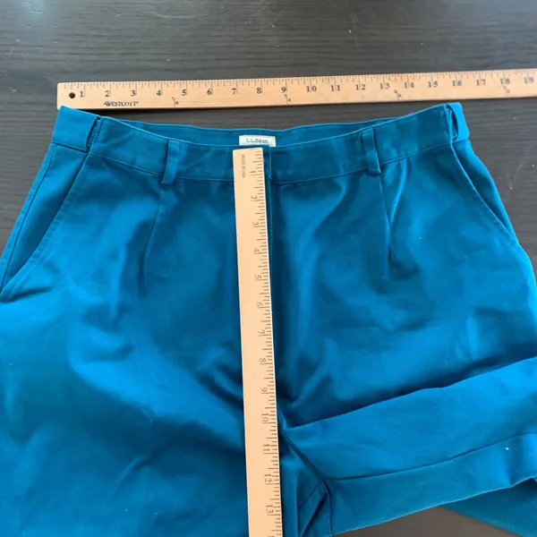 LL‎ Bean Womens 14 Original Fit Teal Blue Cotton Pleated High Rise Shorts 274910 - Image 8
