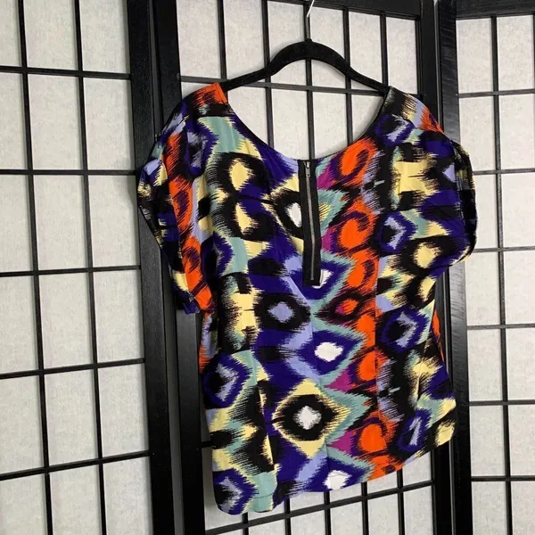 Anthropologie Ella Moss Geometric Zipper Back Oversized Blouse Top Medium - Image 5