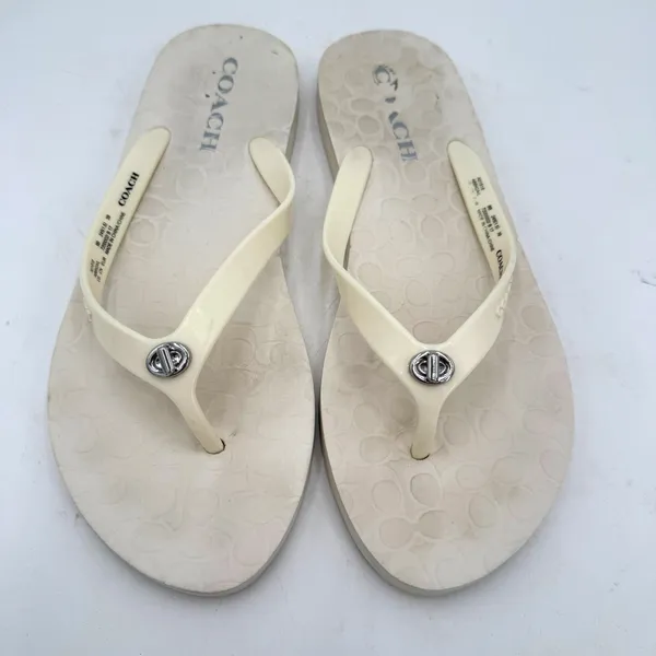 Coach Women's White Abbigail Flip Flop Thong Sandals Size 9 - Image 4