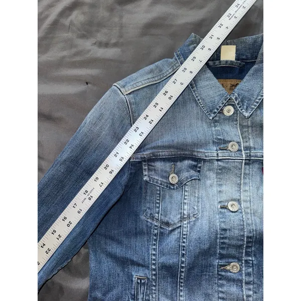 Levis Jean Jacket Womens Blue Medium Wash Trucker‎ Denim Y2K Size Large - Image 9