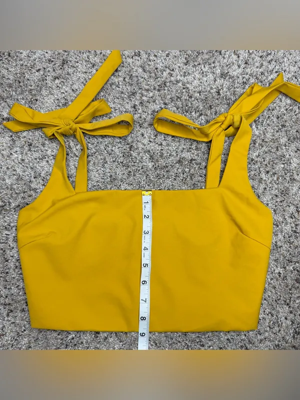 Tiger Mist Kinsley Crop Top Medium M Yellow Gold Square Neck Tie Bow Sleeveless - Image 9