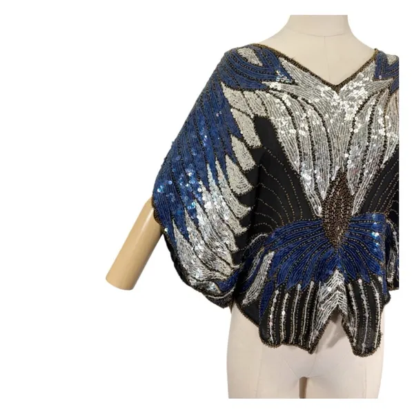 Vintage Scala Silk Sequin Butterfly Blouse Size Medium - Image 5