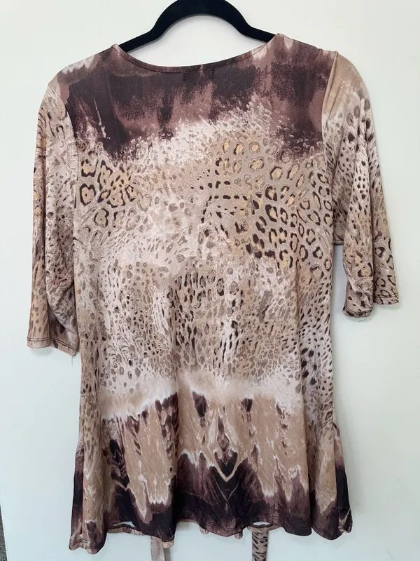 Venus Leopard Print Tunic Top Size XL Beaded Embellished V-Neck - Image 4