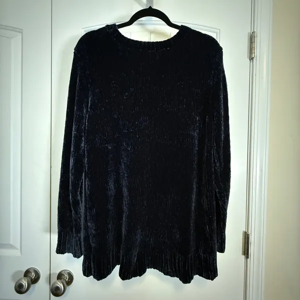 Orvis Womens Navy Blue Chenille Crew Neck Long Sleeve Soft Knit Sweater XL - Image 3