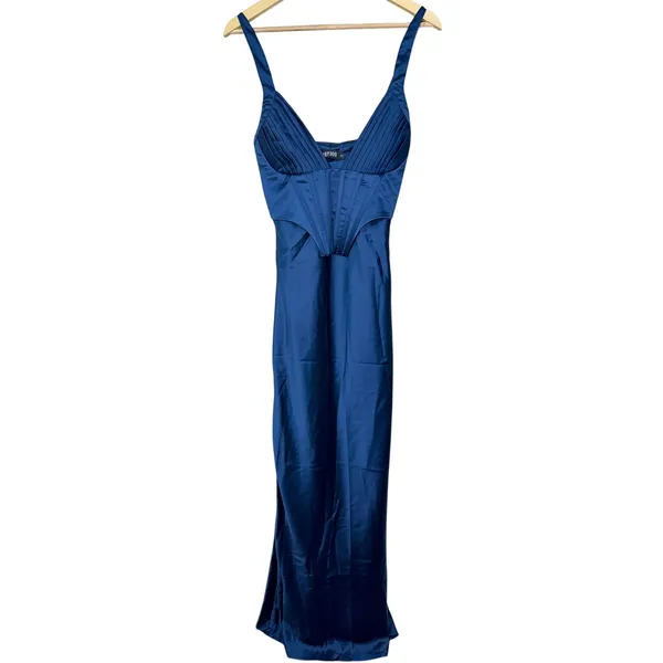 NWT Babyboo Shae Navy Blue Satin Corset Lace Up Back Maxi Dress Womens Size XS - Image 7