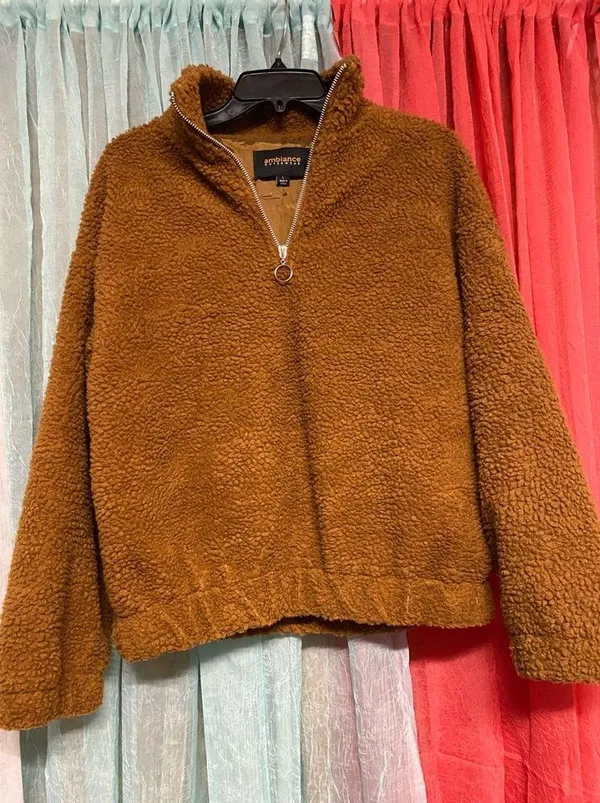 Women’s Large Ambiance Outerwear Pullover (mid zipper) Brown - Image 2