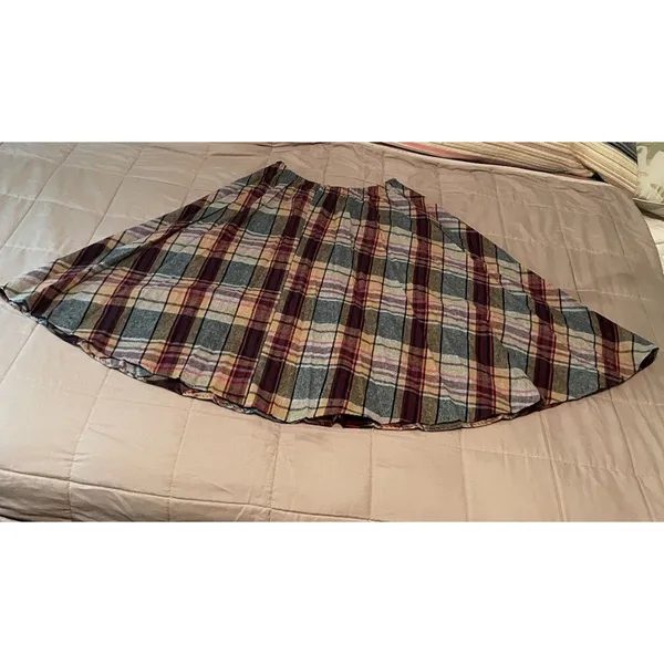 Source Unknown Vintage 60s 70s Wool Plaid Midi Skirt Pleated Preppy Fall Earth Tones Size 32 - Image 7