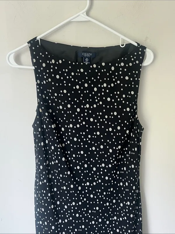 Chaps sleeveless midi dress black white polka dots gore hem size 12 ^ - Image 2
