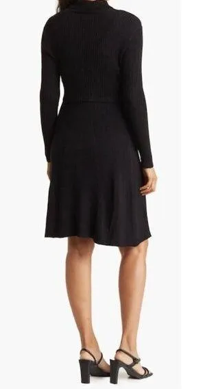 STITCHDROP 2-fer Mock Neck Sweater Dress in Black Size Large - Image 2