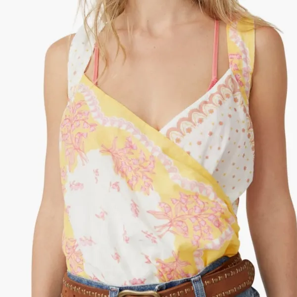 Free People Sweet Thing Mixed Print Cotton Bodysuit - Marigold Combo Size M - Image 4