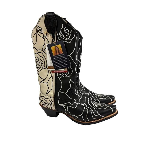 Olivia Bennett Twisted X Women Black Cream Rose Floral Western Boots WSO0026 8 B - Image 4