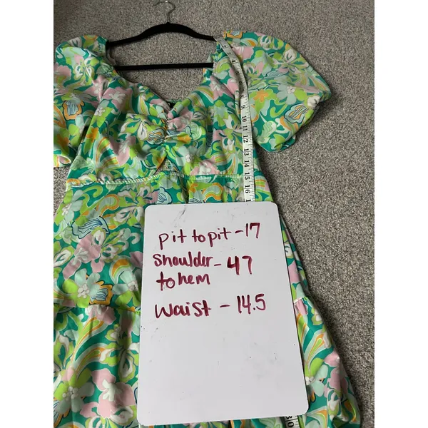 BTFBM Green Floral Puff Sleeve Cutout‎ Tiered Midi Dress Womens Large Retro Boho - Image 5