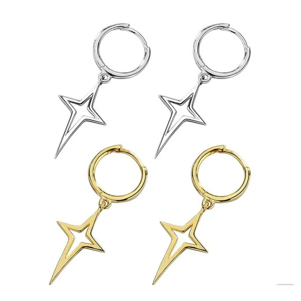 NEW Gold Star Dangle Hoop Earrings | Yellow Gold Over‎ 925 Sterling Silver - Image 15
