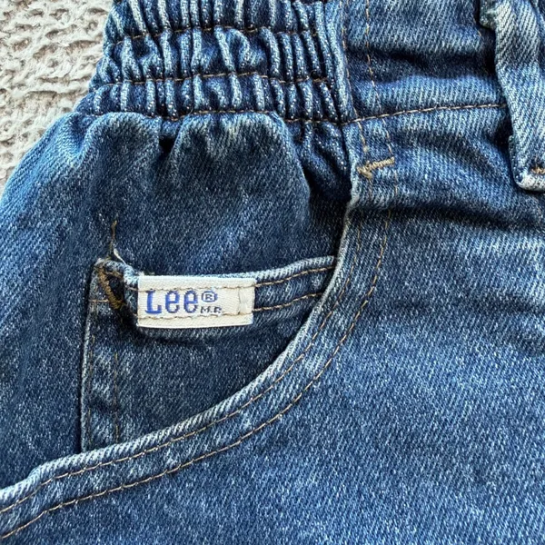 Vintage 90s Lee High Waisted Denim Shorts Elastic Waist Blue Medium Wash 30 - Image 4