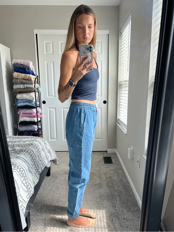 Boohoo Tall Drawstring Denim Joggers - Image 3