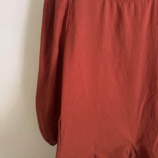 En Saison Fall Itzel Boho Embroidered Rust Orange Mini Dress Size Small - Image 4