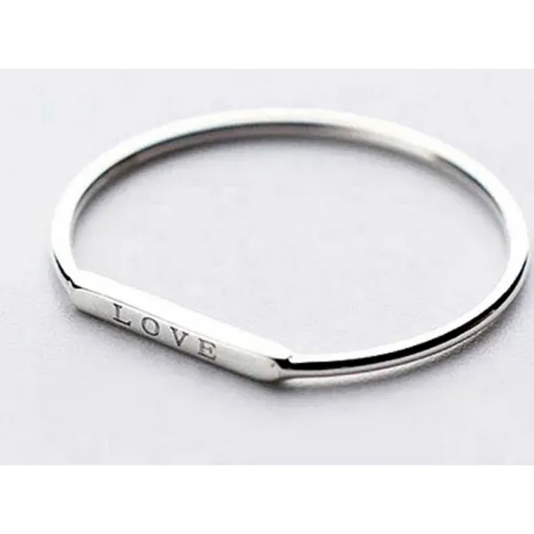 Boutique NEW Women's Dainty‎ White Gold-Plated S925 LOVE Bar Band Ring Size 7 - Image 6