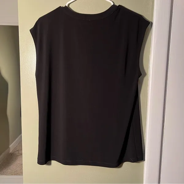 Anne Klein Women's‎ Size Medium Popover Blouse Black Cap Sleeve 2 Button Stretch - Image 7