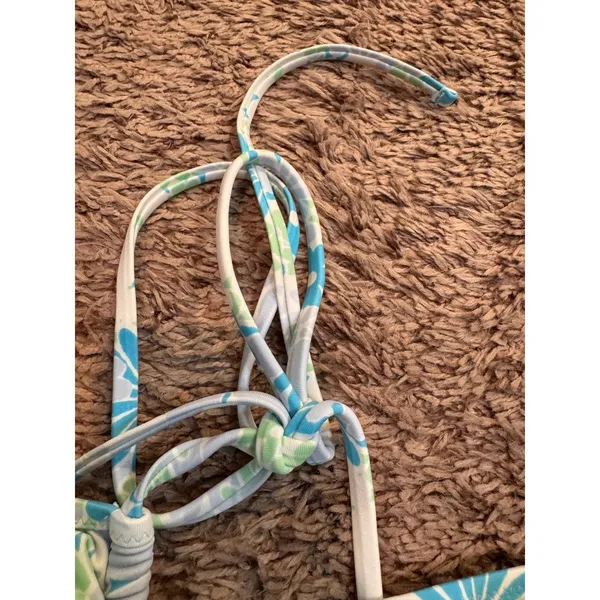 Aerie Real Good Floral Ruffle Halter Bikini Set‎ Blue Green M NWT - Image 4
