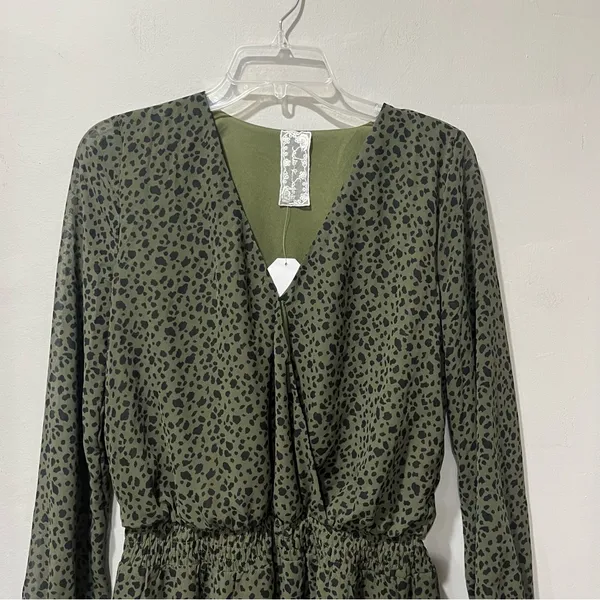 Sadie & Sage Womens Olive Green Animal Print Mini Dress Long Sleeve‎ Small NWT - Image 4