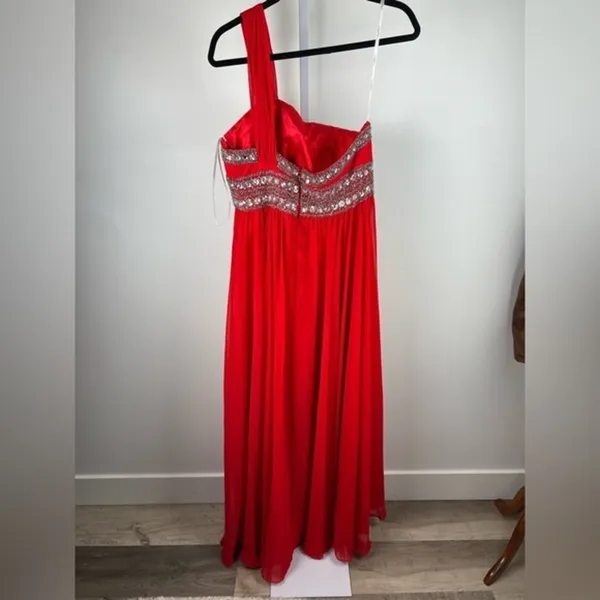 FabuLuxe Couture Red One-Shoulder Beaded Evening Gown Size Large Hand Beaded - Image 14