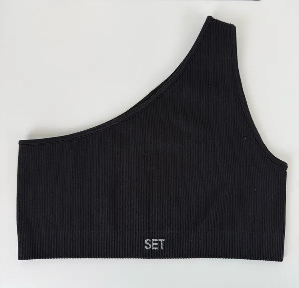 Set Active Women's Size S SCULPTFLEX RIBBED ONE SHOULDER BRA Black - Image 2
