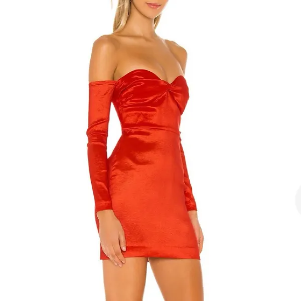 Lovers + Friends Aylah Red Long Sleeve Strapless Mini Dress size Medium $168 - Image 13
