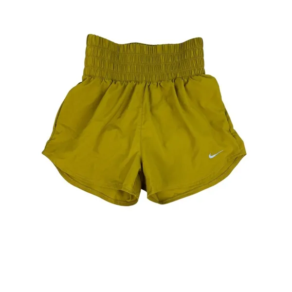 Nike One‎ Women's Small Mustard Yellow Dri-Fit Ultra High Waisted 3" Shorts - Image 2