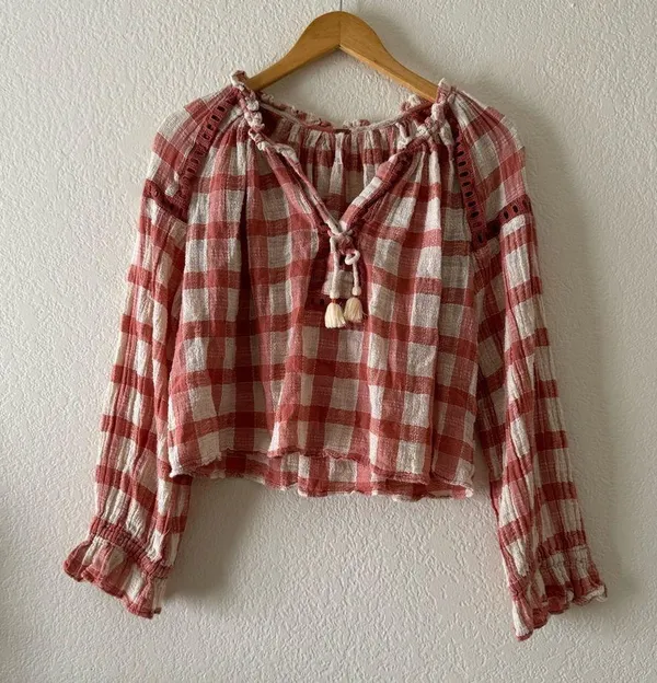 Free People Honey Grove Plaid Top Pink - Image 6